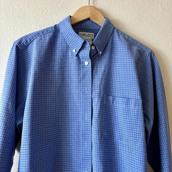 Cabin Creek Wrinkle Free Button Up Shirt Women's 14 Tall Blue Plaid Long Sleeve - Picture 2 of 7